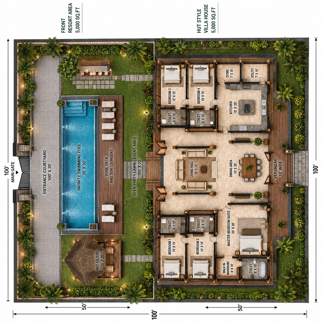 Villa floor plan and estate layout